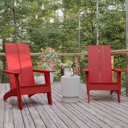 FLASH FURNITURE Red Modern 2 Slat Back Adirondack Chairs, 2PK 2-JJ-C14509-RED-GG